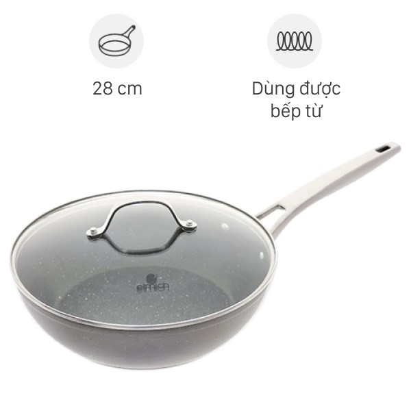 Chảo Nhôm Sâu Chống Dính Vân Đá Đáy Từ Nắp Kính 28 Cm Elmich Fusion El - 3969 Xanh